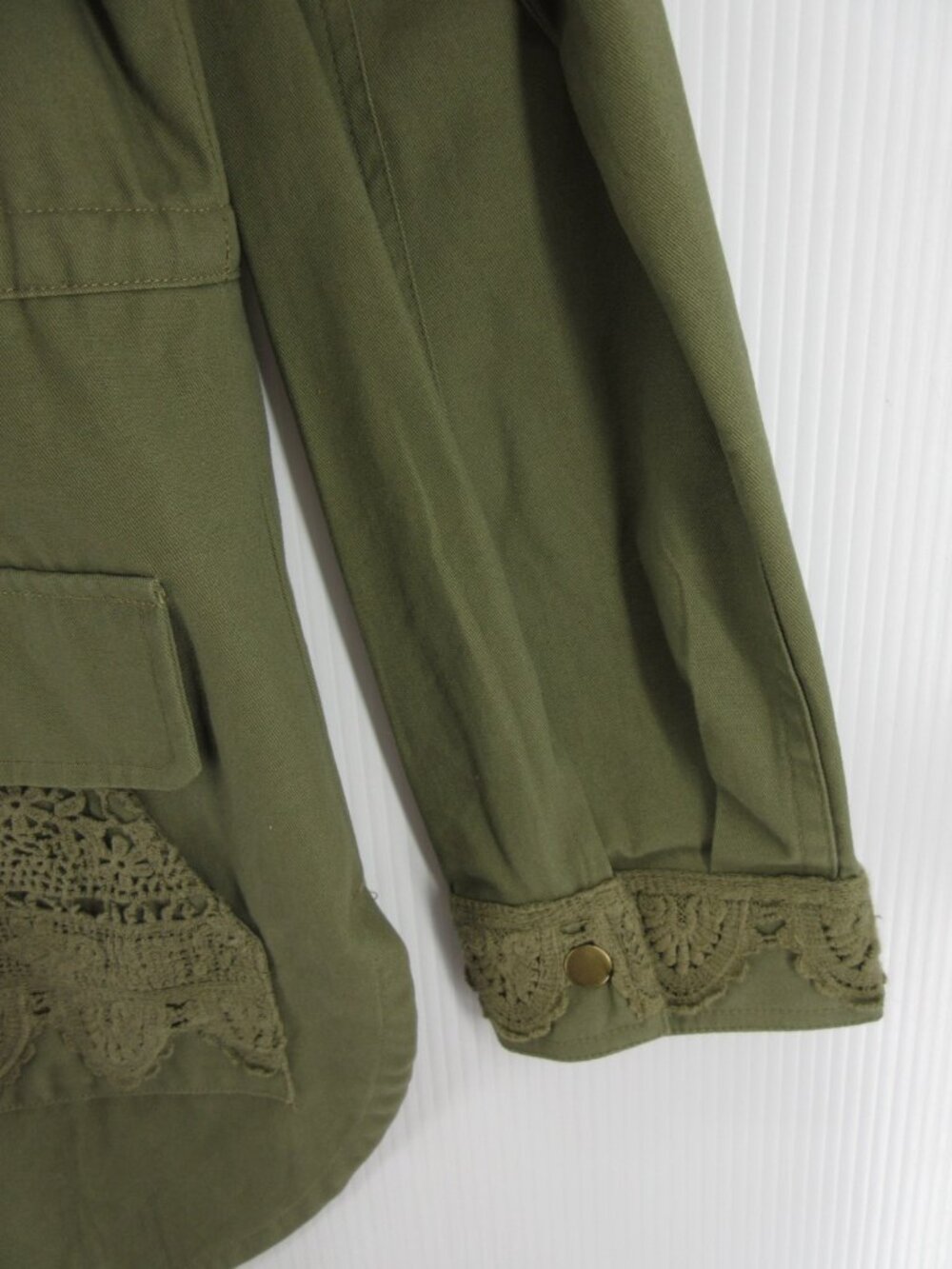 Sundance Jacket Large Olive Hoodie Crochet Lace Utility Full Zip * - Picture 3 of 12
